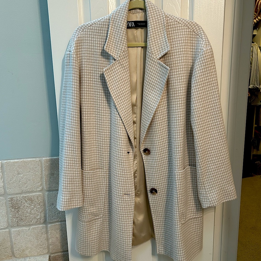 Zara Cream Houndstooth Coat
